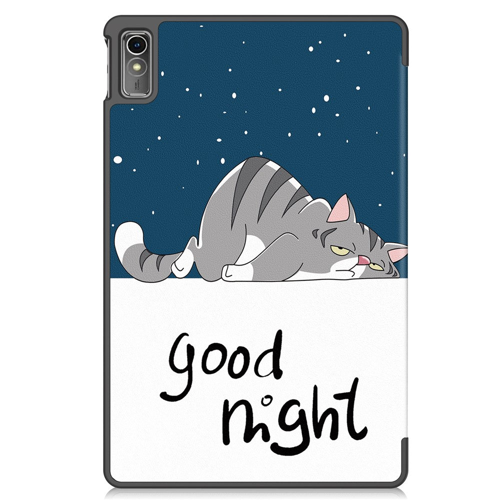 For Lenovo Tab M10 5G PU Leather Trifold Stand Cover Pattern Printing Auto Wake / Sleep Tablet Case - Cat