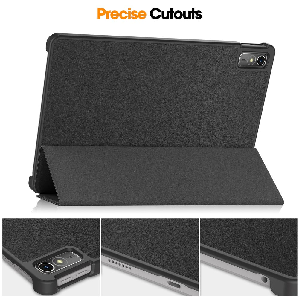 For Lenovo Tab M10 5G Tri-fold Stand Smart Cover PU Leather Auto Wake / Sleep Tablet Case - Black