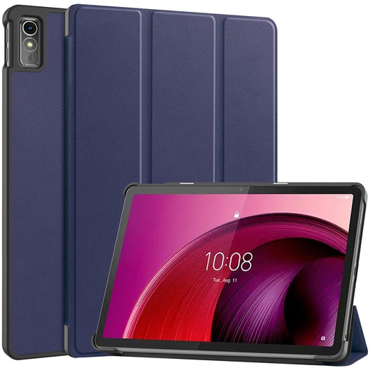 For Lenovo Tab M10 5G Tri-fold Stand Smart Cover PU Leather Auto Wake / Sleep Tablet Case - Dark Blue