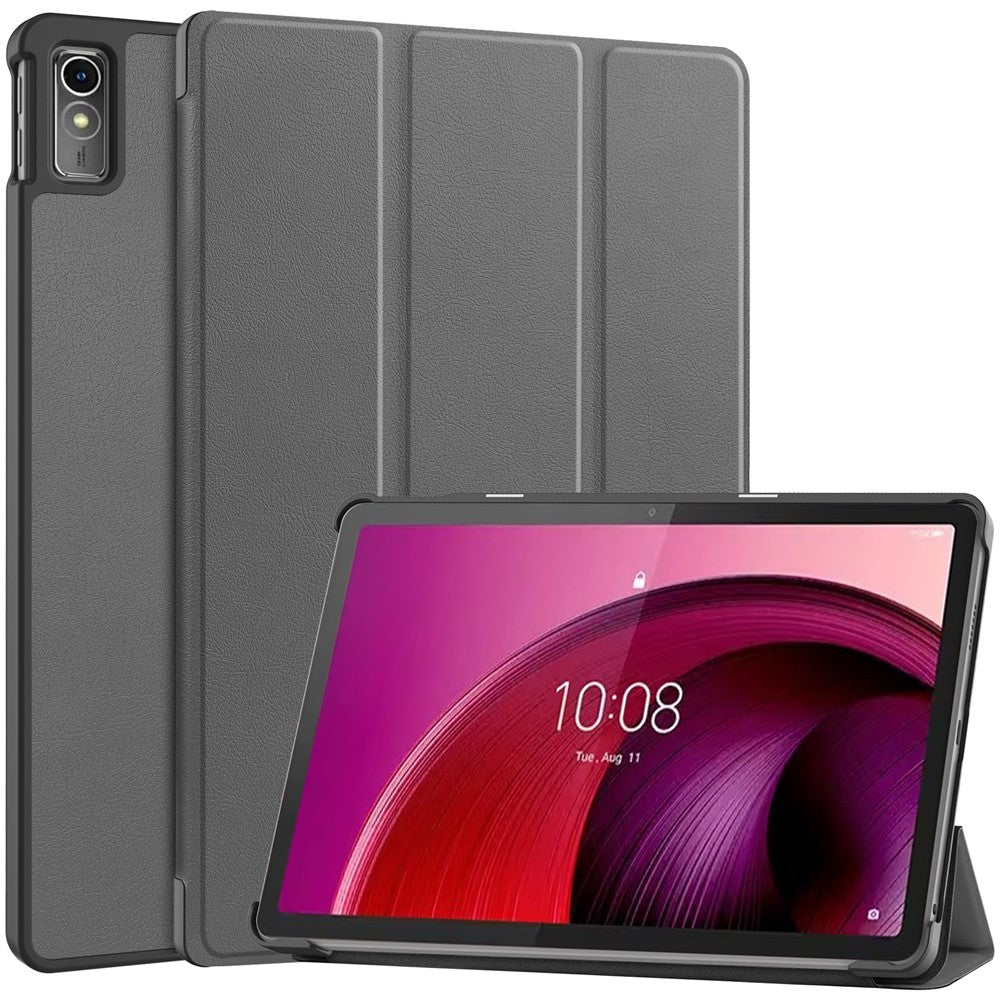 For Lenovo Tab M10 5G Tri-fold Stand Smart Cover PU Leather Auto Wake / Sleep Tablet Case - Grey