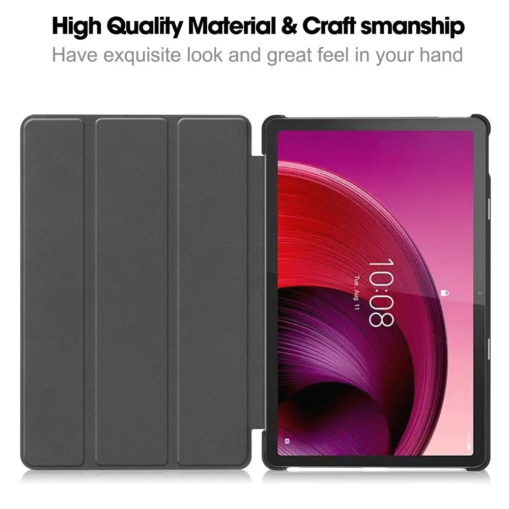 For Lenovo Tab M10 5G Tri-fold Stand Smart Cover PU Leather Auto Wake / Sleep Tablet Case - Grey