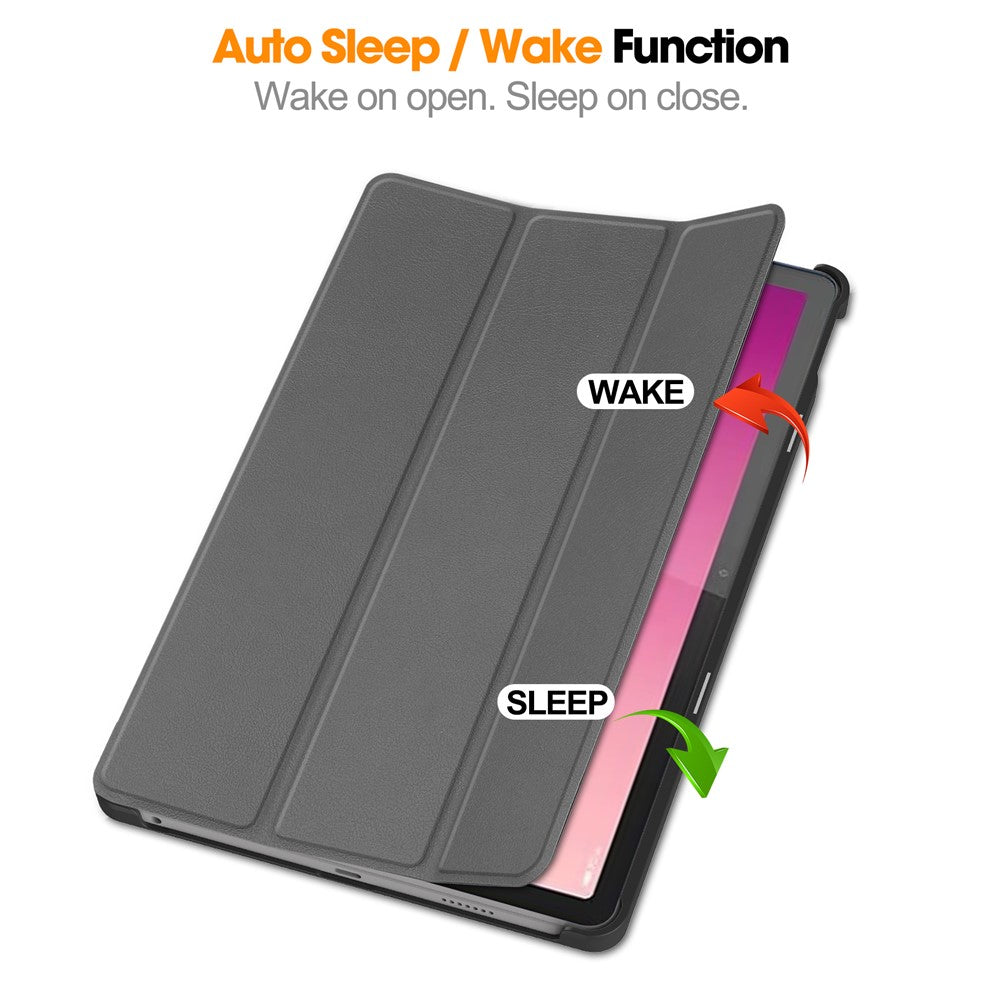 For Lenovo Tab M10 5G Tri-fold Stand Smart Cover PU Leather Auto Wake / Sleep Tablet Case - Grey