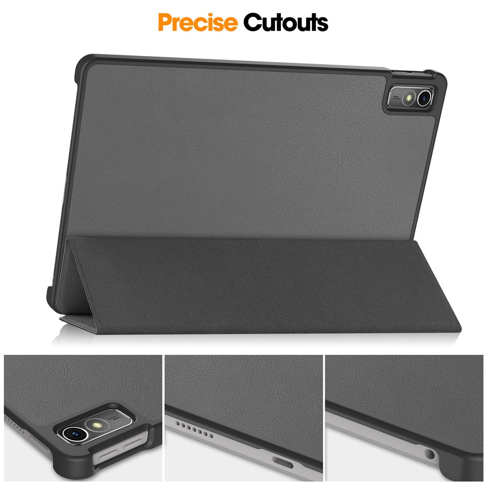 For Lenovo Tab M10 5G Tri-fold Stand Smart Cover PU Leather Auto Wake / Sleep Tablet Case - Grey