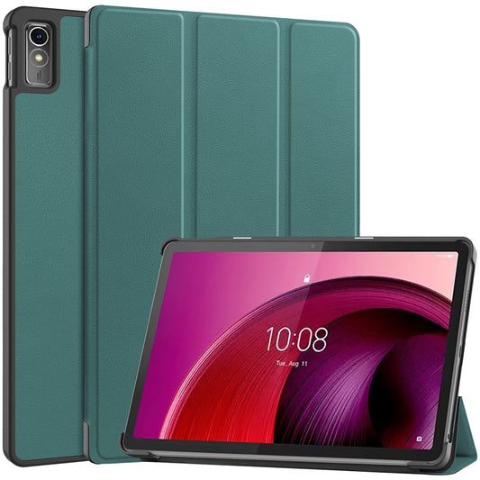 For Lenovo Tab M10 5G Tri-fold Stand Smart Cover PU Leather Auto Wake / Sleep Tablet Case - Blackish Green