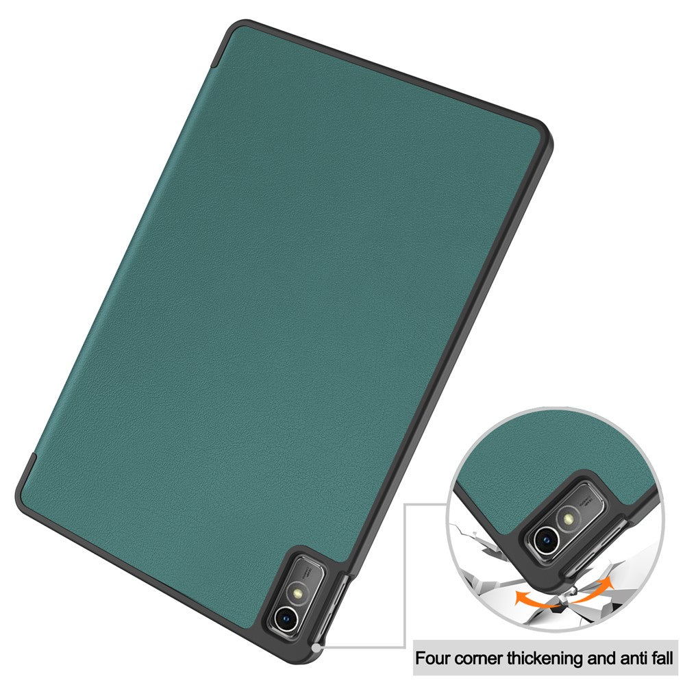 For Lenovo Tab M10 5G Tri-fold Stand Smart Cover PU Leather Auto Wake / Sleep Tablet Case - Blackish Green