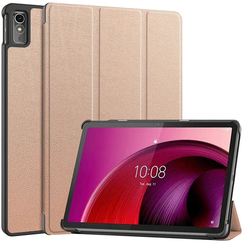 For Lenovo Tab M10 5G Tri-fold Stand Smart Cover PU Leather Auto Wake / Sleep Tablet Case - Rose Gold