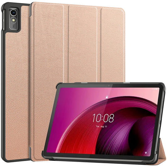 For Lenovo Tab M10 5G Tri-fold Stand Smart Cover PU Leather Auto Wake / Sleep Tablet Case - Rose Gold