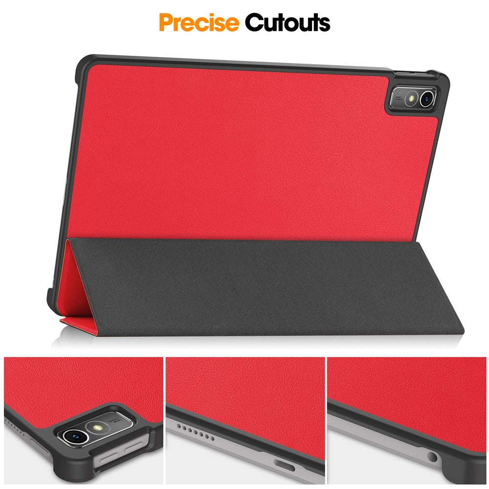 For Lenovo Tab M10 5G Tri-fold Stand Smart Cover PU Leather Auto Wake / Sleep Tablet Case - Red