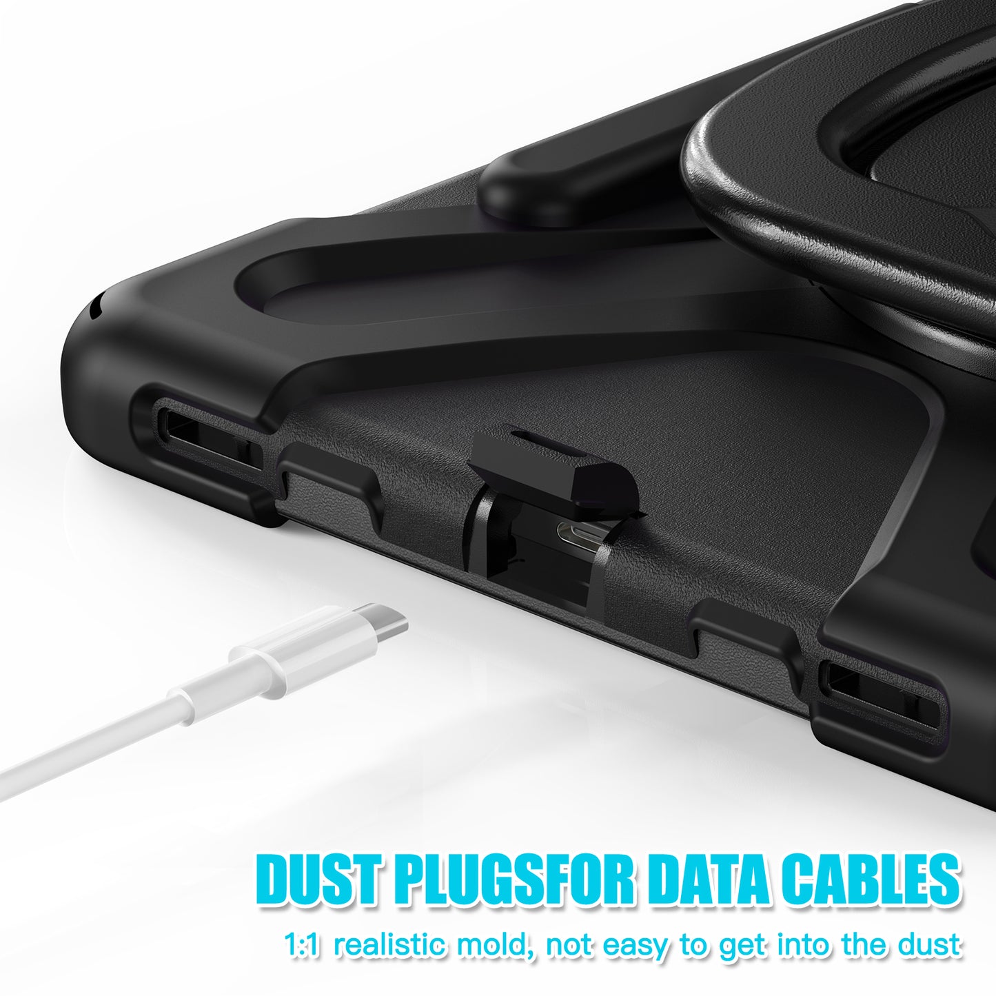 For Samsung Galaxy Tab S9 FE / S9 / S8 / S7 Hard PC+Soft Silicone Case Rotating Kickstand Shockproof Tablet Cover - Black+Black