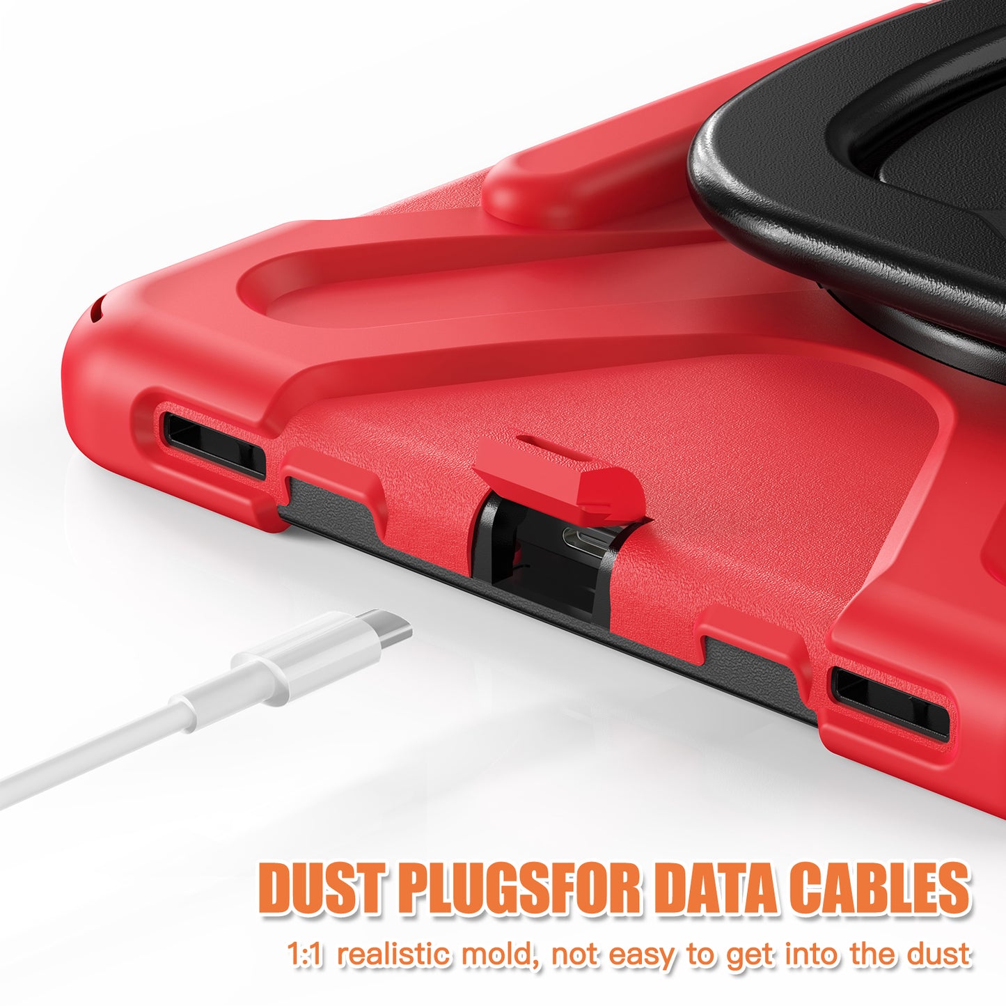 For Samsung Galaxy Tab S9 FE / S9 / S8 / S7 Hard PC+Soft Silicone Case Rotating Kickstand Shockproof Tablet Cover - Red+Black