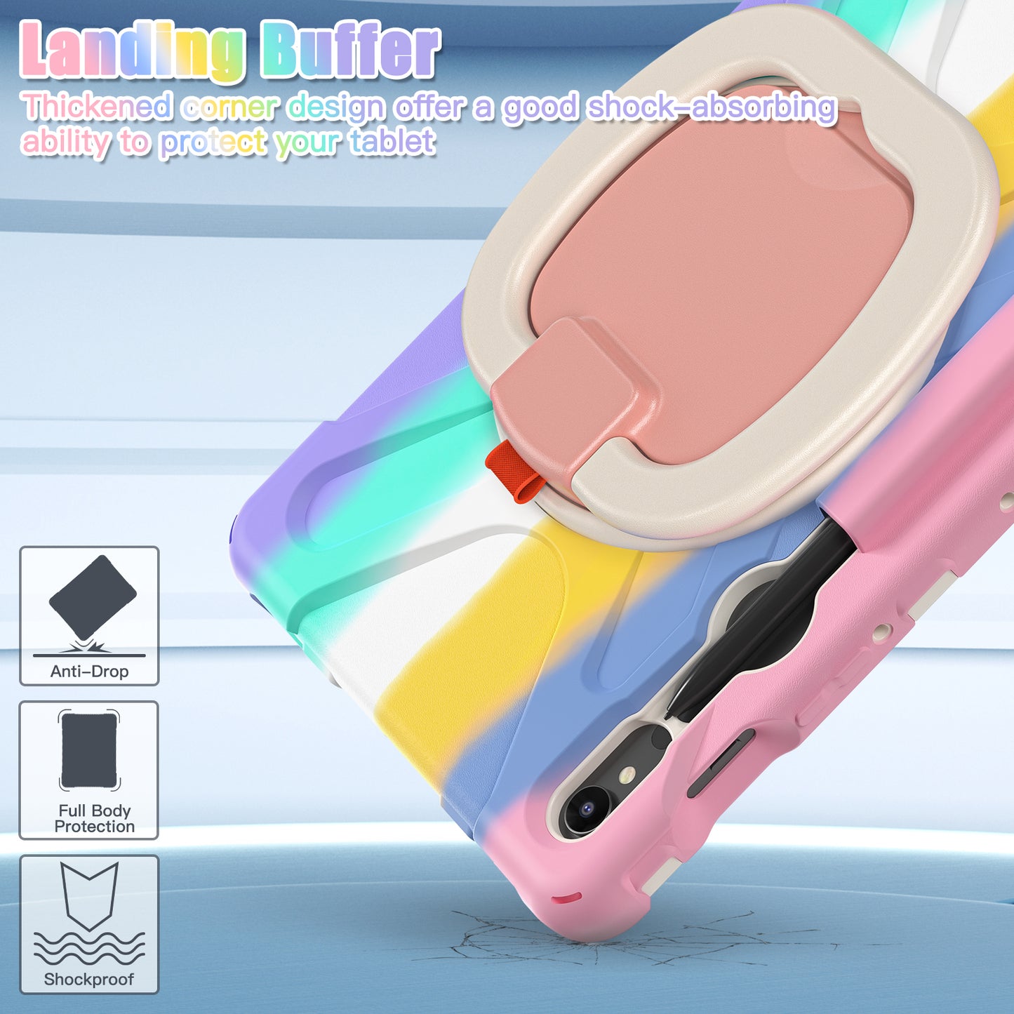 For Samsung Galaxy Tab S9 FE / S9 / S8 / S7 Hard PC+Soft Silicone Case Rotating Kickstand Shockproof Tablet Cover - Colorful Pink