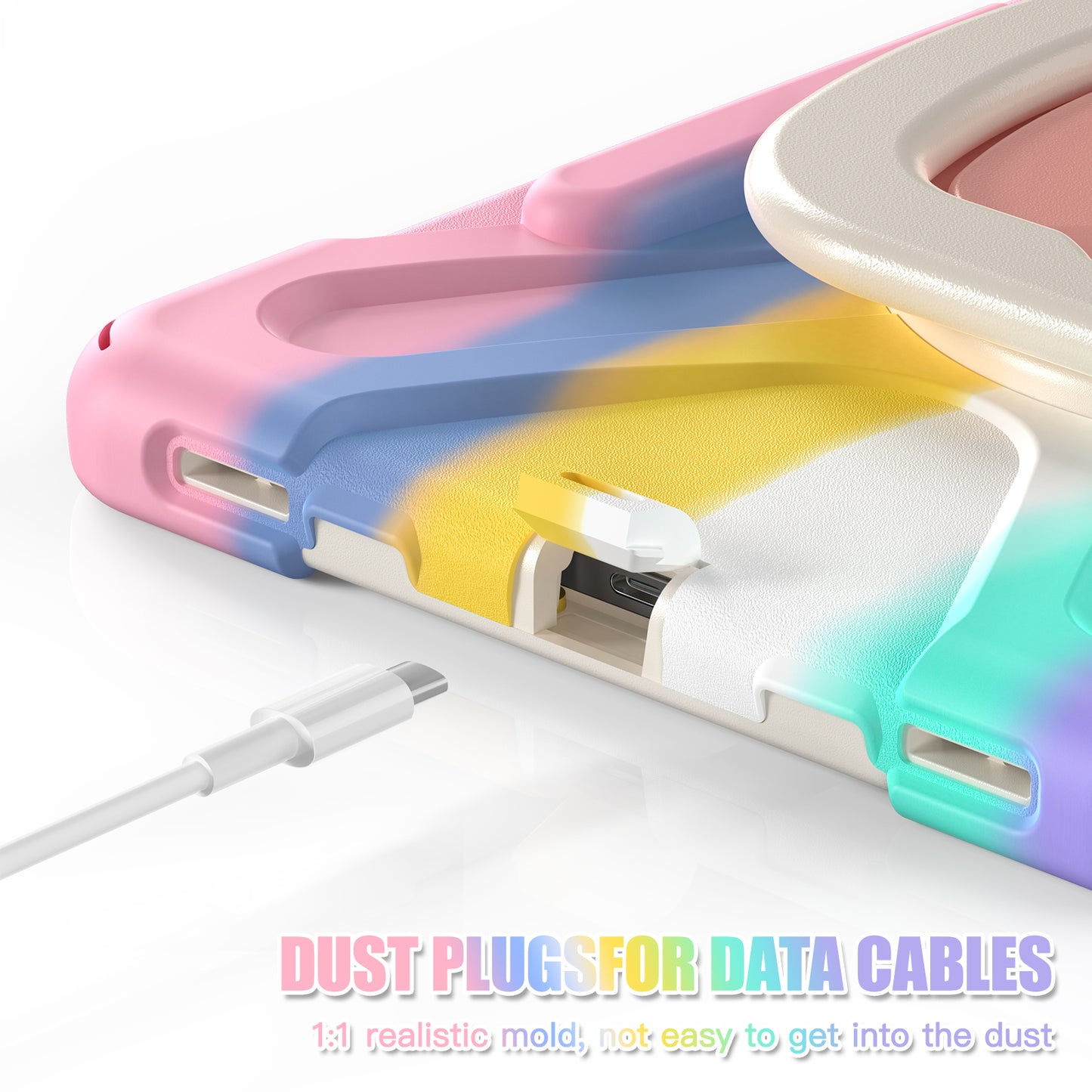 For Samsung Galaxy Tab S9 FE / S9 / S8 / S7 Hard PC+Soft Silicone Case Rotating Kickstand Shockproof Tablet Cover - Colorful Pink