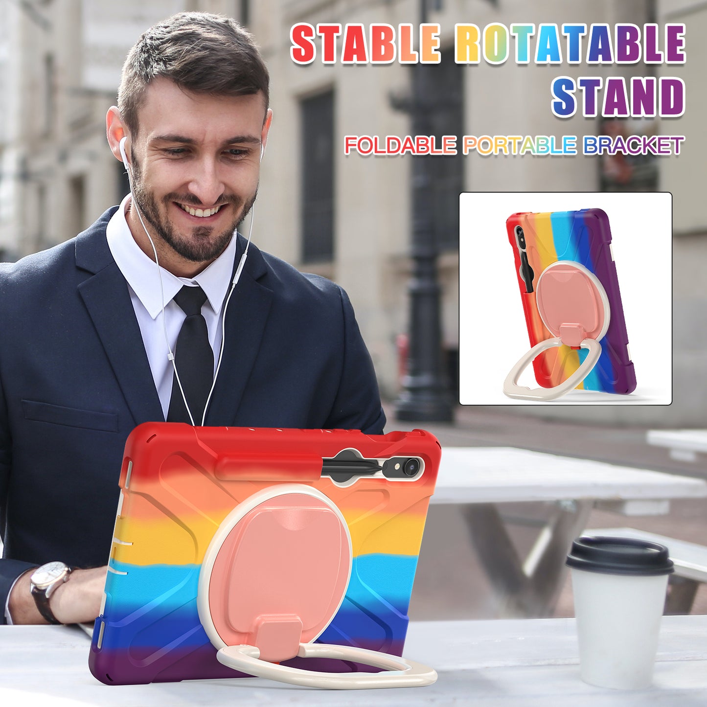 For Samsung Galaxy Tab S9 FE / S9 / S8 / S7 Hard PC+Soft Silicone Case Rotating Kickstand Shockproof Tablet Cover - Colorful Red