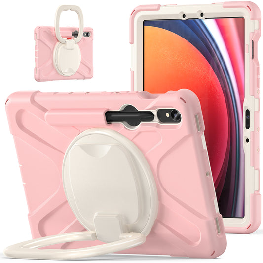 For Samsung Galaxy Tab S9 FE / S9 / S8 / S7 Hard PC+Soft Silicone Case Rotating Kickstand Shockproof Tablet Cover - Pink