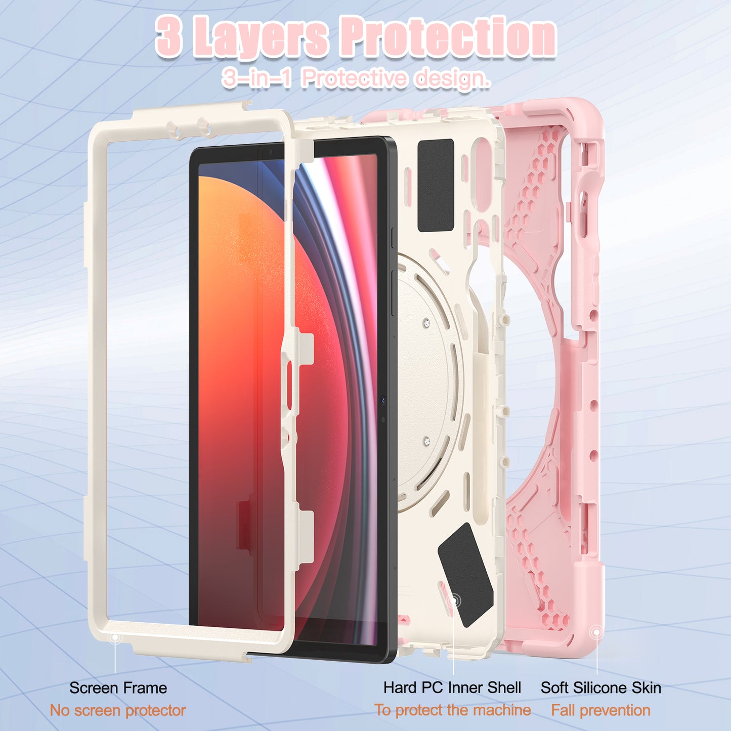 For Samsung Galaxy Tab S9 FE / S9 / S8 / S7 Hard PC+Soft Silicone Case Rotating Kickstand Shockproof Tablet Cover - Pink