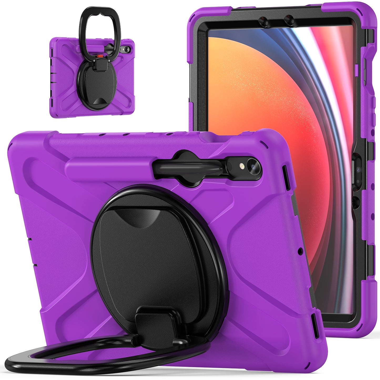 For Samsung Galaxy Tab S9 FE / S9 / S8 / S7 Hard PC+Soft Silicone Case Rotating Kickstand Shockproof Tablet Cover - Purple