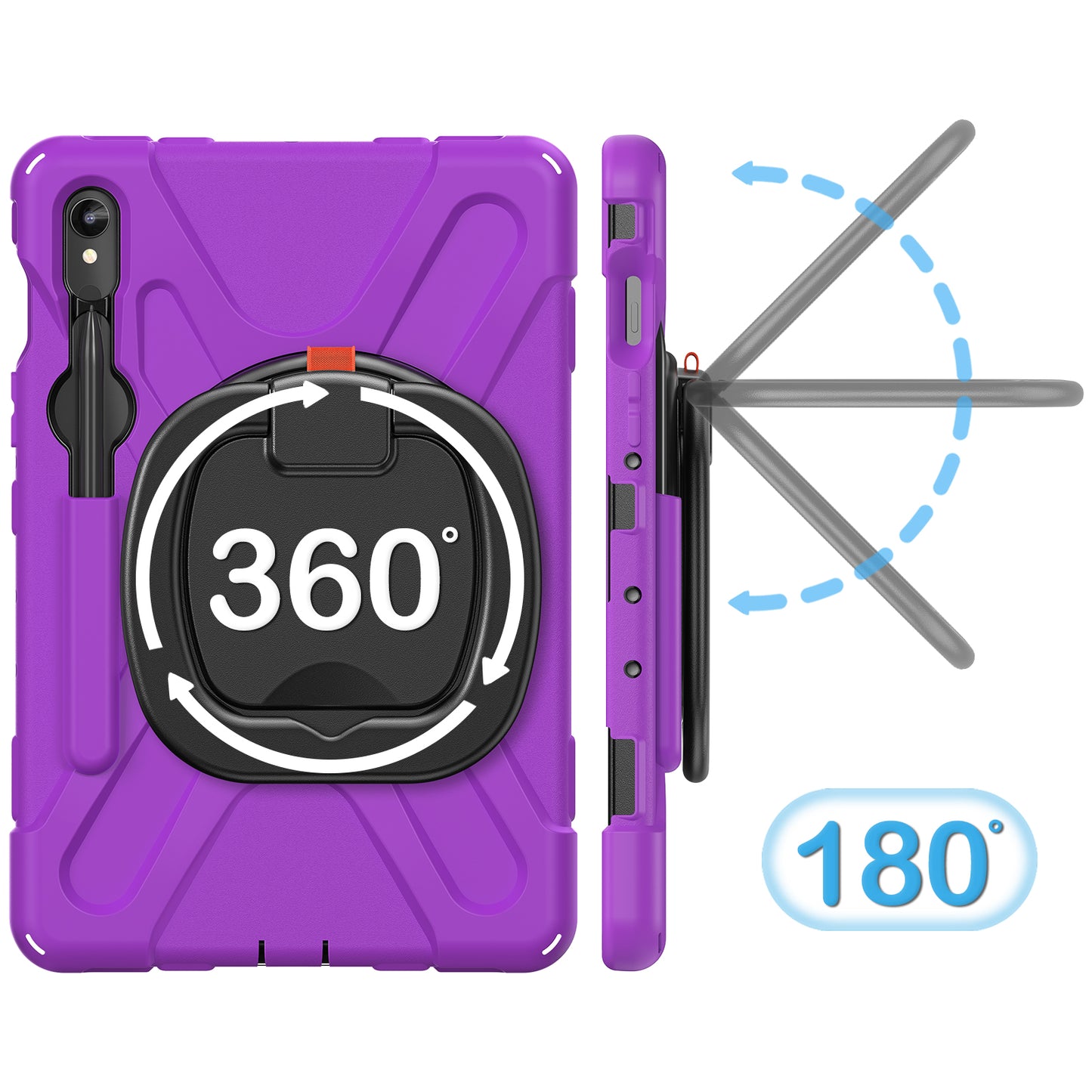 For Samsung Galaxy Tab S9 FE / S9 / S8 / S7 Hard PC+Soft Silicone Case Rotating Kickstand Shockproof Tablet Cover - Purple