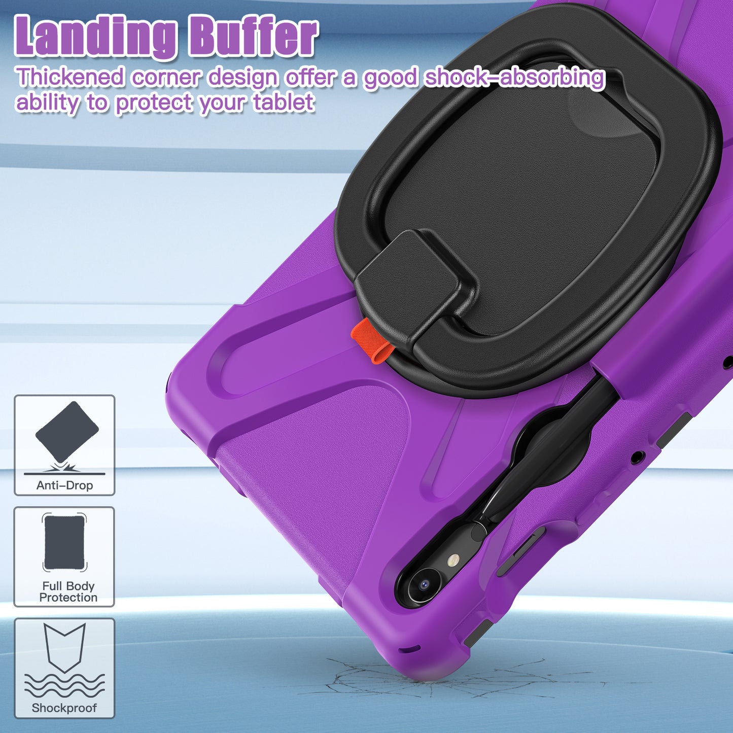 For Samsung Galaxy Tab S9 FE / S9 / S8 / S7 Hard PC+Soft Silicone Case Rotating Kickstand Shockproof Tablet Cover - Purple