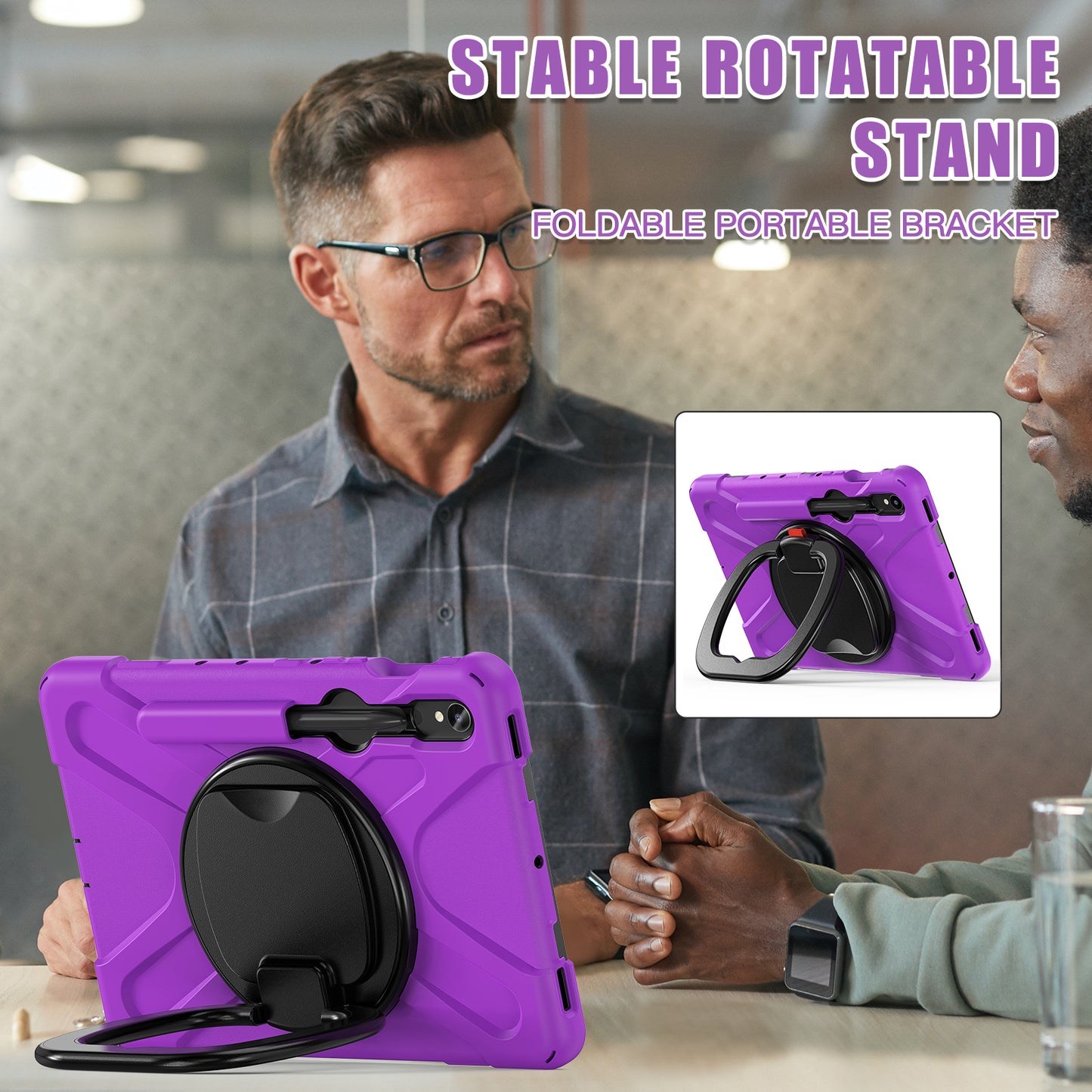 For Samsung Galaxy Tab S9 FE / S9 / S8 / S7 Hard PC+Soft Silicone Case Rotating Kickstand Shockproof Tablet Cover - Purple