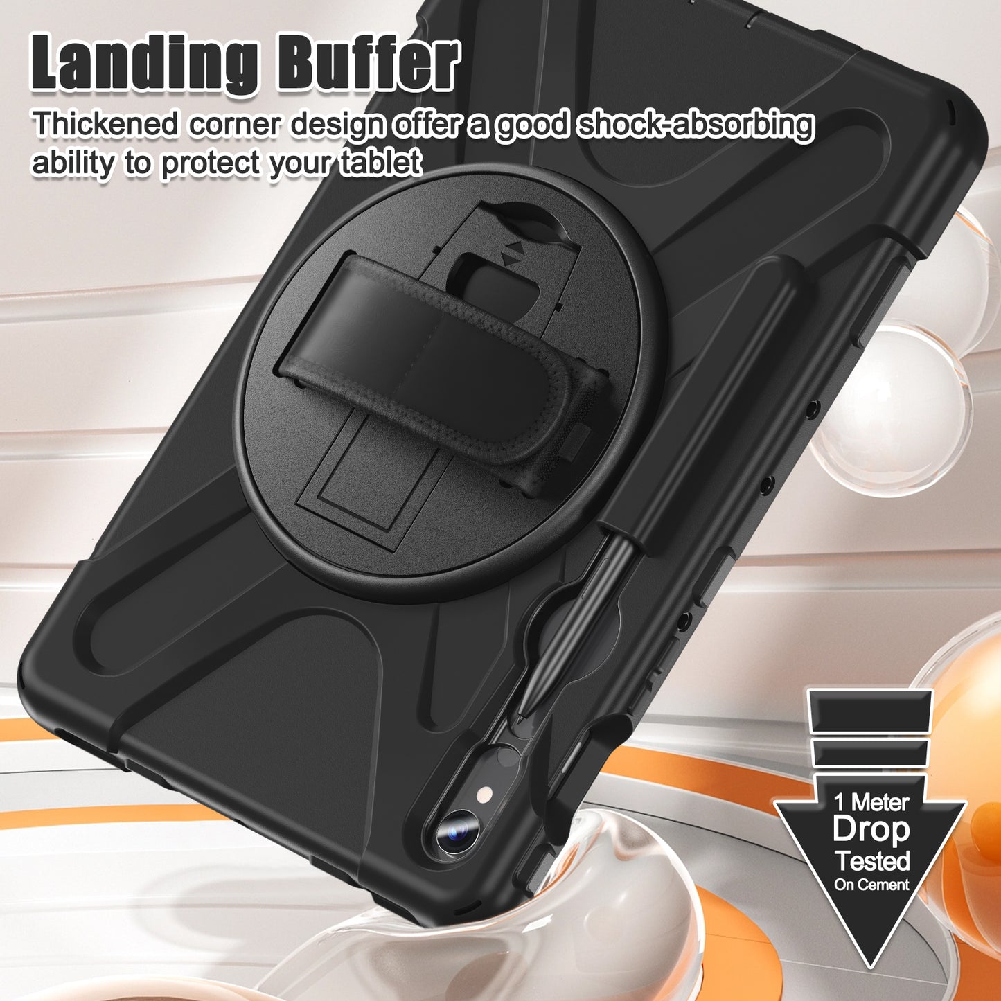 For Samsung Galaxy Tab S9 FE / S9 X710 / S8 X700 / S7 T870 Wrist Strap Tablet Case PC+Silicone Kickstand Protective Cover - Black