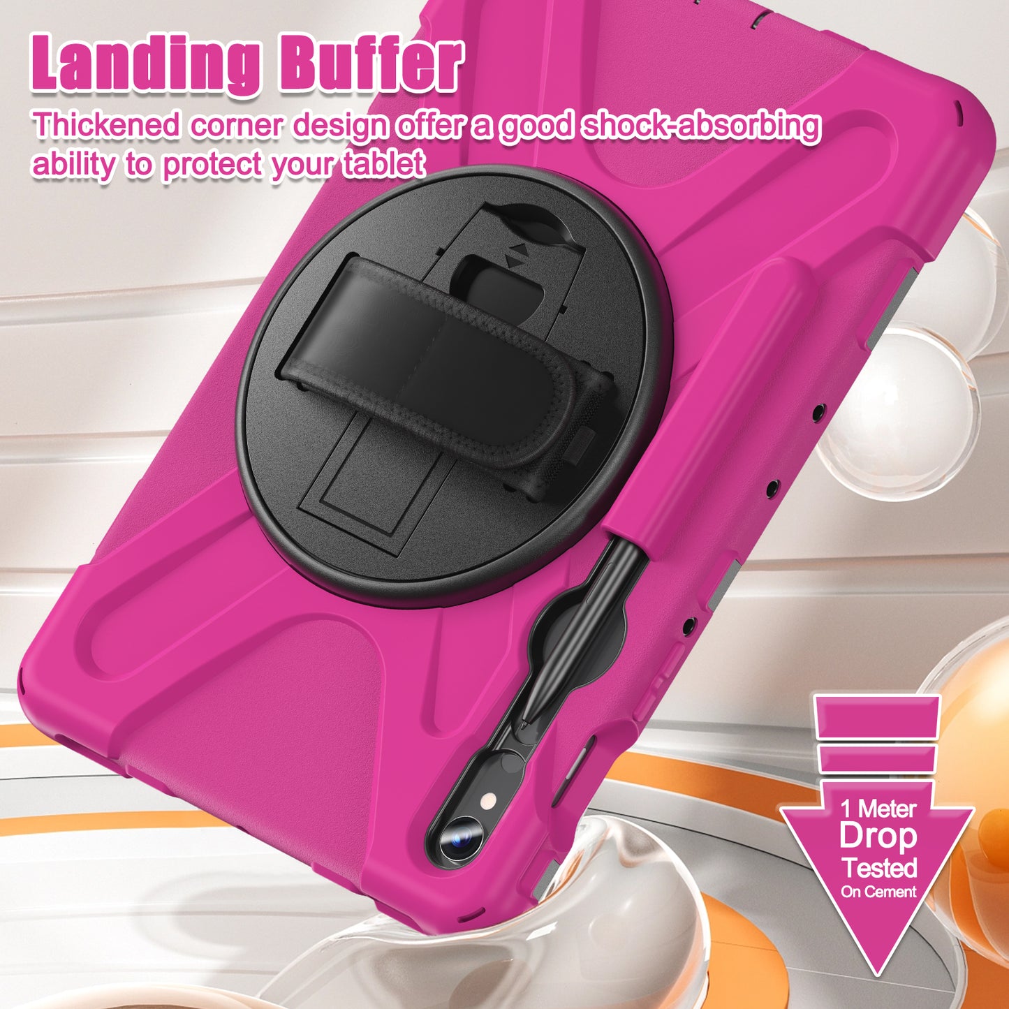 For Samsung Galaxy Tab S9 FE / S9 X710 / S8 X700 / S7 T870 Wrist Strap Tablet Case PC+Silicone Kickstand Protective Cover - Rose