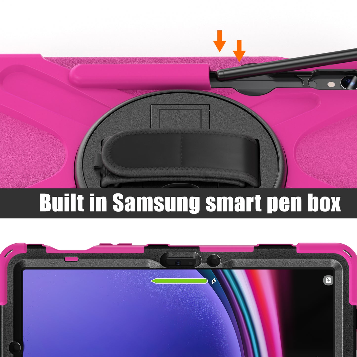 For Samsung Galaxy Tab S9 FE / S9 X710 / S8 X700 / S7 T870 Wrist Strap Tablet Case PC+Silicone Kickstand Protective Cover - Rose