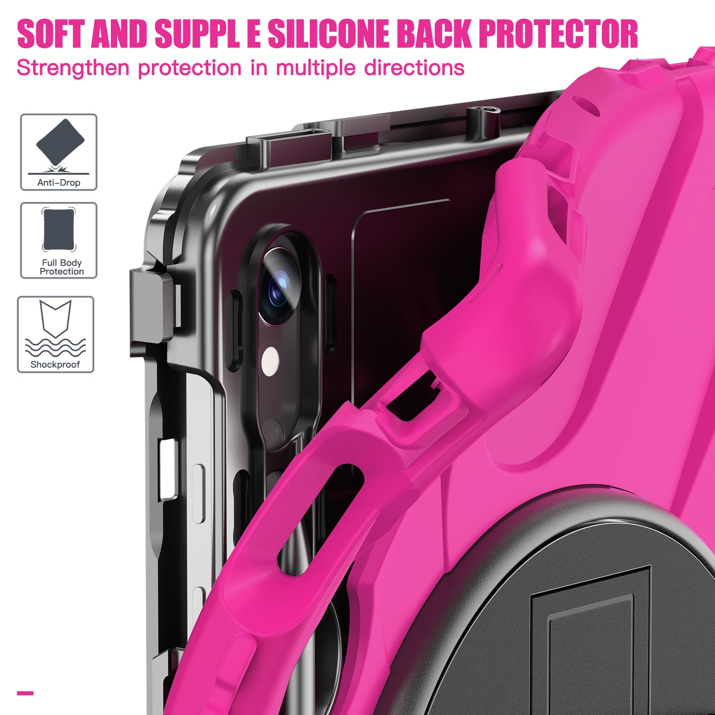 For Samsung Galaxy Tab S9 FE / S9 X710 / S8 X700 / S7 T870 Wrist Strap Tablet Case PC+Silicone Kickstand Protective Cover - Rose