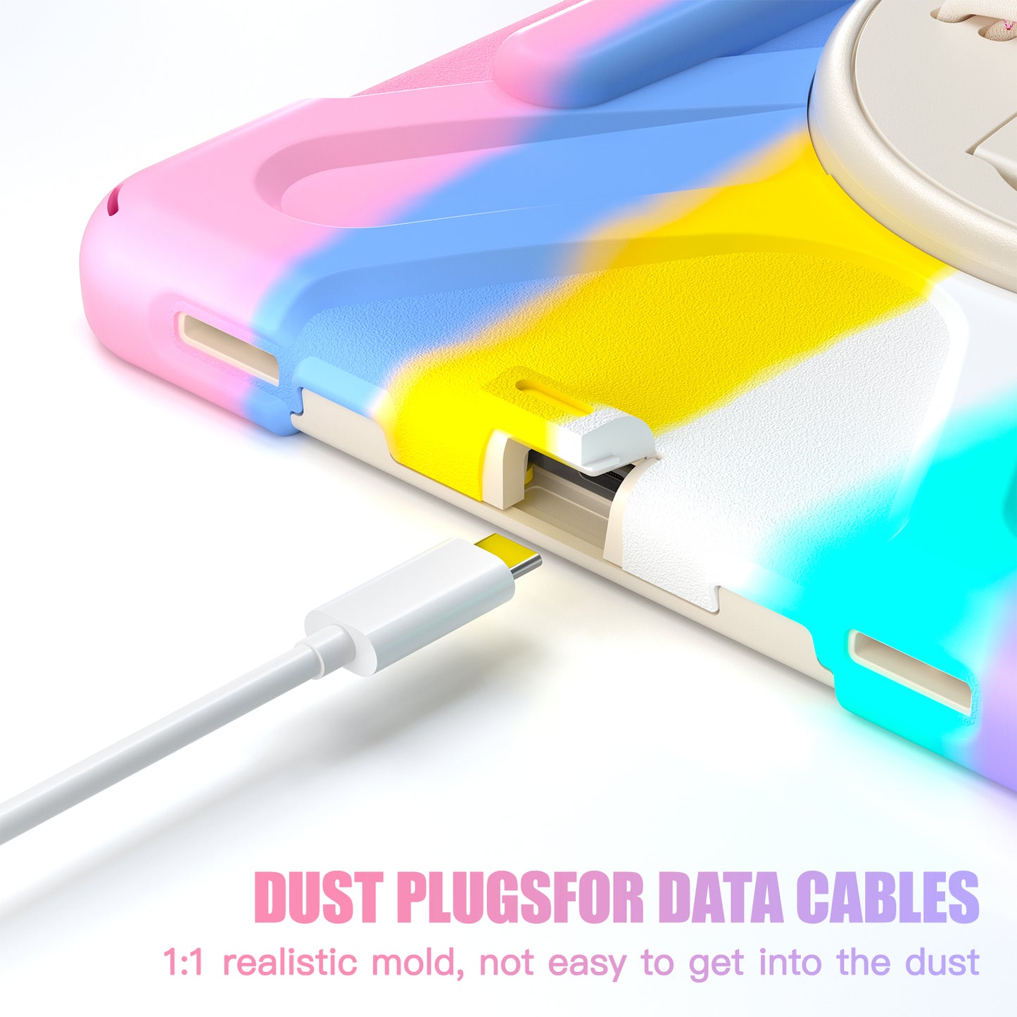 For Samsung Galaxy Tab S9 FE / S9 X710 / S8 X700 / S7 T870 Wrist Strap Tablet Case PC+Silicone Kickstand Protective Cover - Colorful Pink