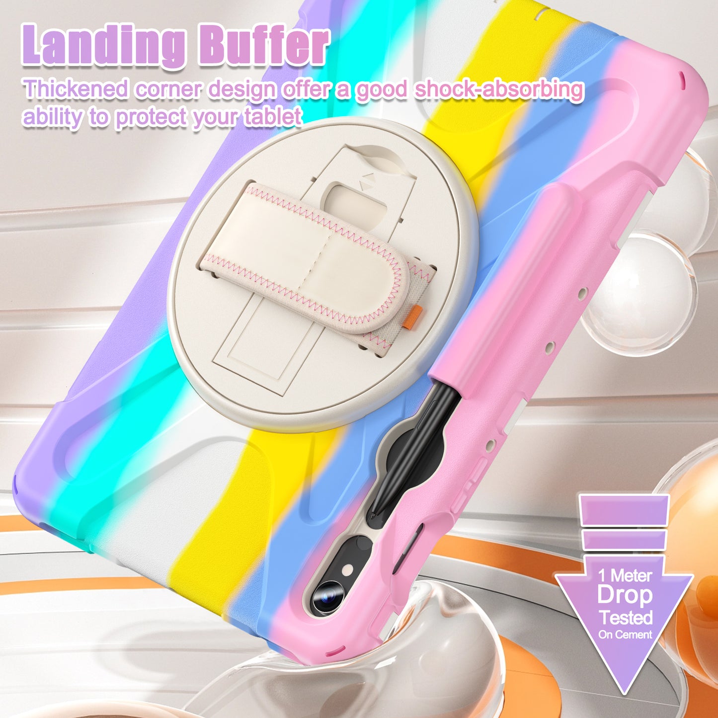 For Samsung Galaxy Tab S9 FE / S9 X710 / S8 X700 / S7 T870 Wrist Strap Tablet Case PC+Silicone Kickstand Protective Cover - Colorful Pink