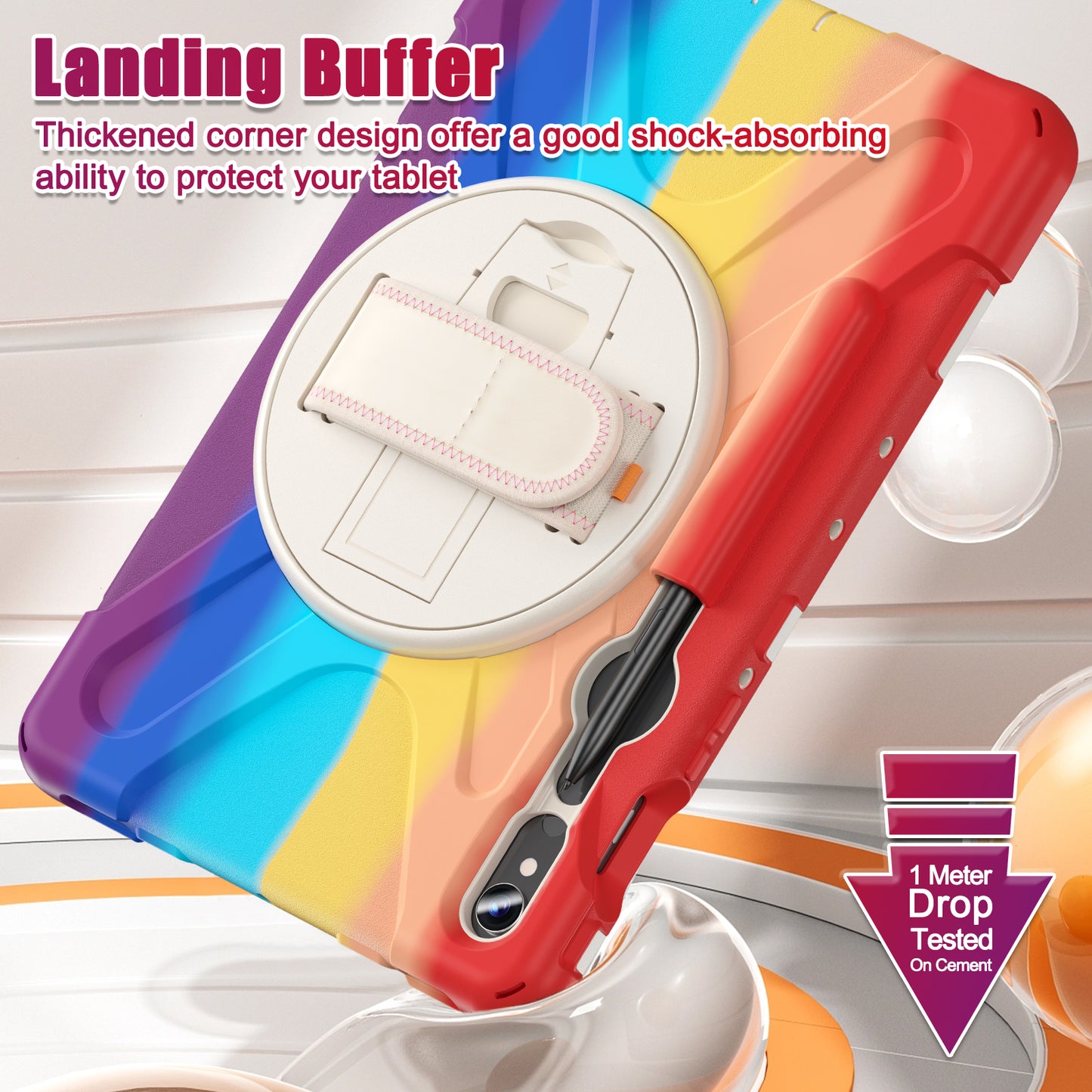 For Samsung Galaxy Tab S9 FE / S9 X710  / S8 X700 / S7 T870 Wrist Strap Tablet Case PC+Silicone Kickstand Protective Cover - Colorful Red