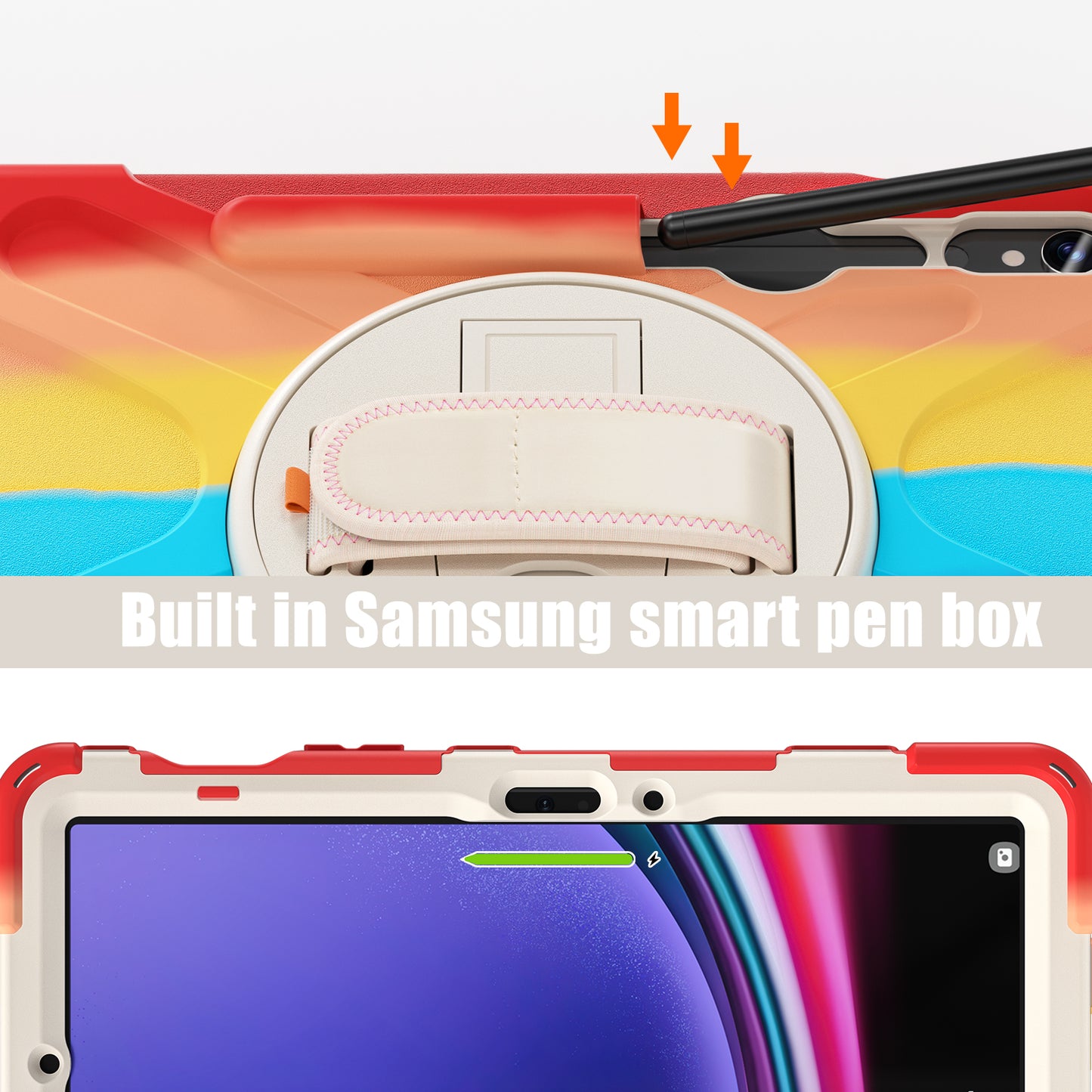 For Samsung Galaxy Tab S9 FE / S9 X710  / S8 X700 / S7 T870 Wrist Strap Tablet Case PC+Silicone Kickstand Protective Cover - Colorful Red