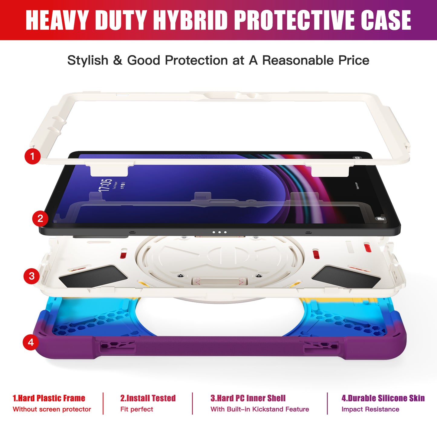 For Samsung Galaxy Tab S9 FE / S9 X710  / S8 X700 / S7 T870 Wrist Strap Tablet Case PC+Silicone Kickstand Protective Cover - Colorful Red