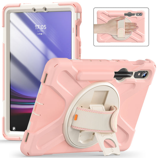 For Samsung Galaxy Tab S9 FE / S9 X710 / S8 X700 / S7 T870 Wrist Strap Tablet Case PC+Silicone Kickstand Protective Cover - Pink