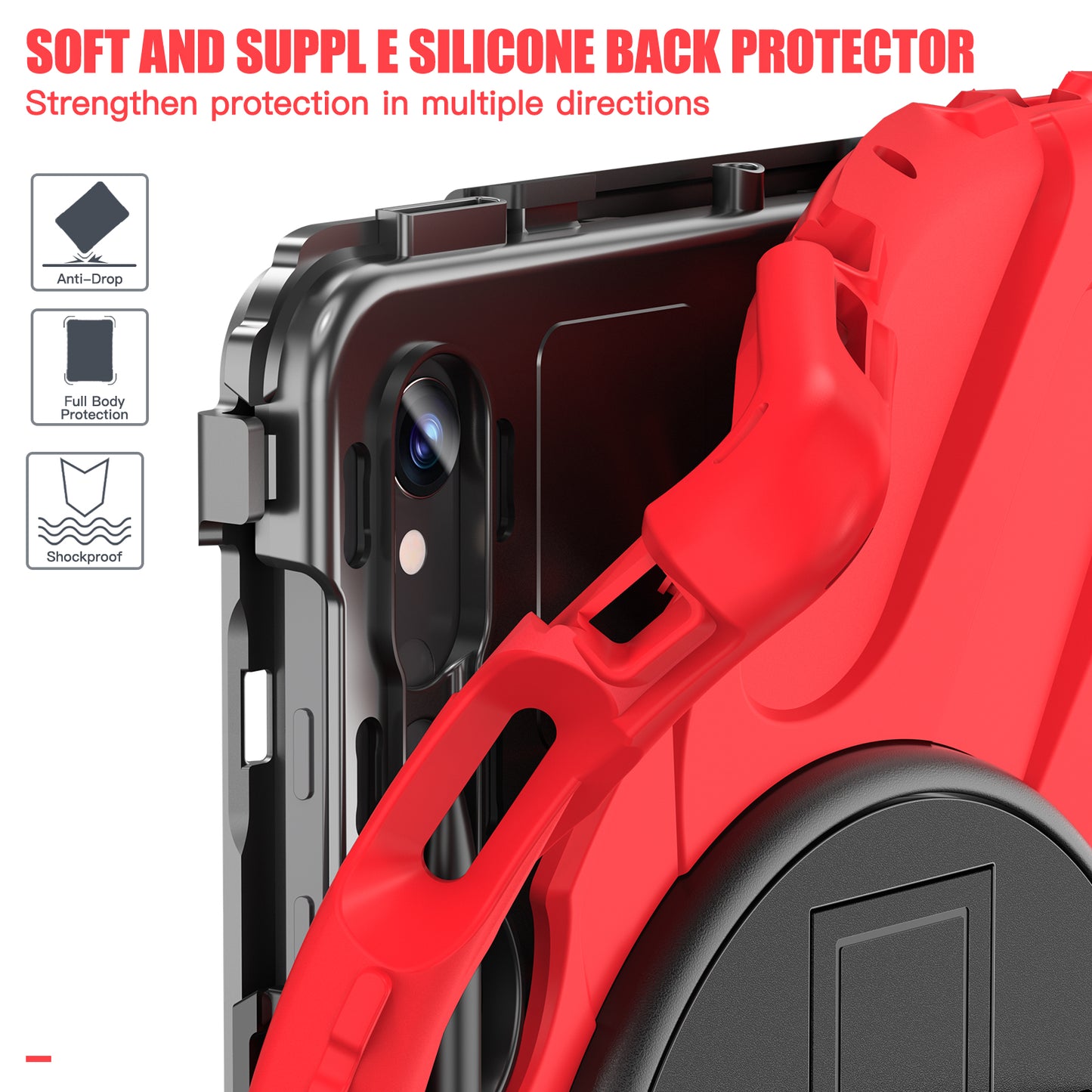 For Samsung Galaxy Tab S9 FE / S9 X710 / S8 X700 / S7 T870 Wrist Strap Tablet Case PC+Silicone Kickstand Protective Cover - Red