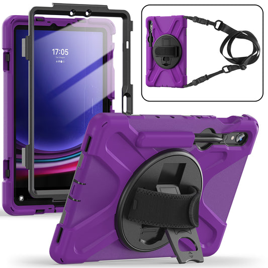 For Samsung Galaxy Tab S9 FE / S9 X710  /  S8 X700  /  S7 T870 PC+Silicone Tablet Case Kickstand Cover with Hand Strap  /  Shoulder Strap - Purple