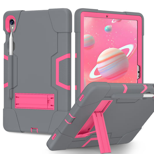 Silicone + PC Tablet Case for Samsung Galaxy Tab S9 SM-X710  /  S9 FE SM-X510 Robot Style Dual Color Kickstand Cover - Grey  /  Rose Red