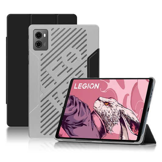 PU Leather Smart Case for Lenovo Legion Y700 , Trifold Stand Heat Dissipation Tablet Cover - Black+Grey