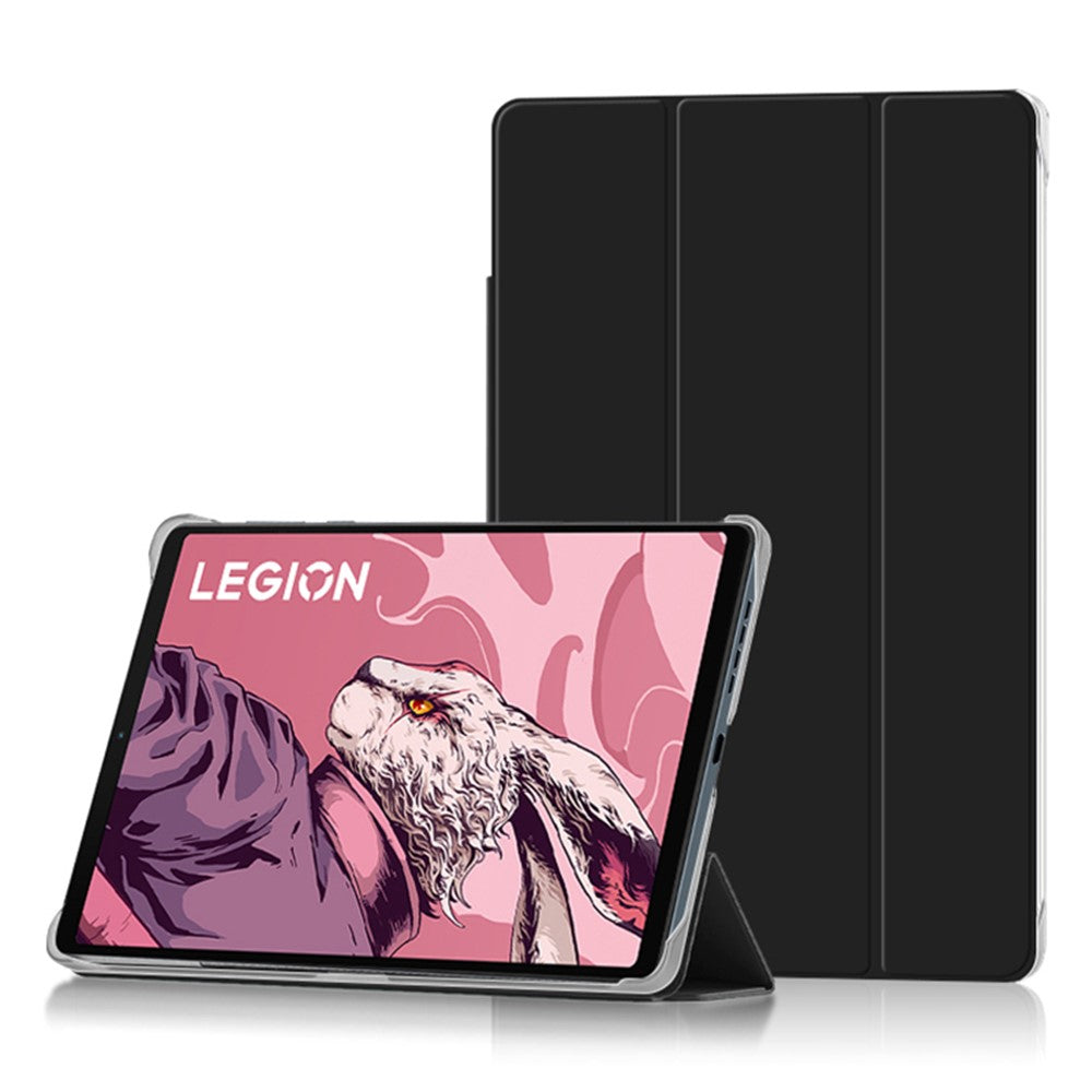 PU Leather Smart Case for Lenovo Legion Y700 , Trifold Stand Heat Dissipation Tablet Cover - Black+Grey