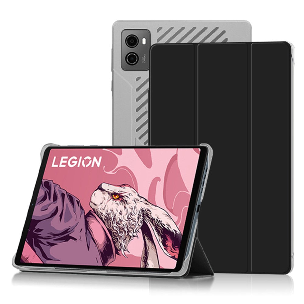 PU Leather Smart Case for Lenovo Legion Y700 , Trifold Stand Heat Dissipation Tablet Cover - Black+Grey