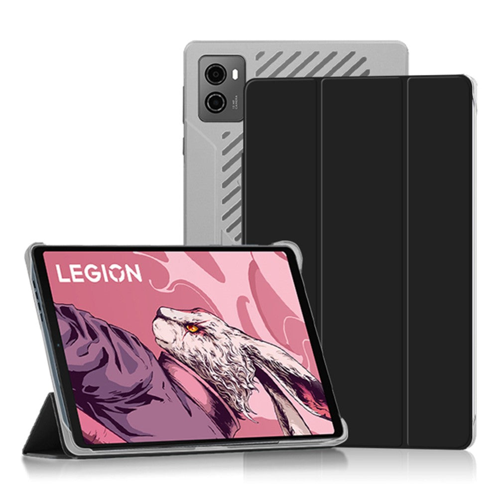 PU Leather Smart Case for Lenovo Legion Y700 , Trifold Stand Heat Dissipation Tablet Cover - Black+Grey