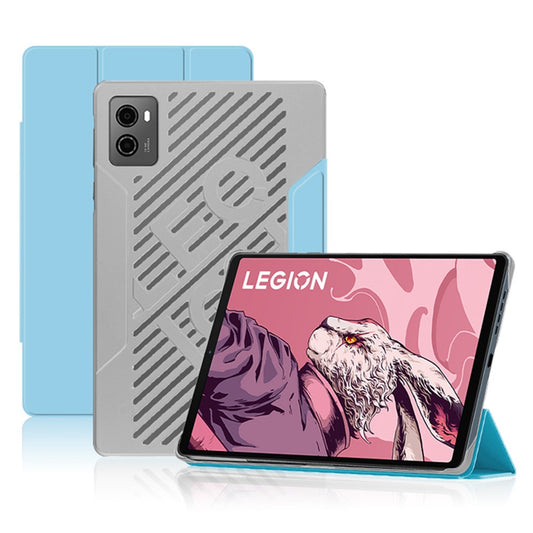 PU Leather Smart Case for Lenovo Legion Y700 , Trifold Stand Heat Dissipation Tablet Cover - Blue+Grey