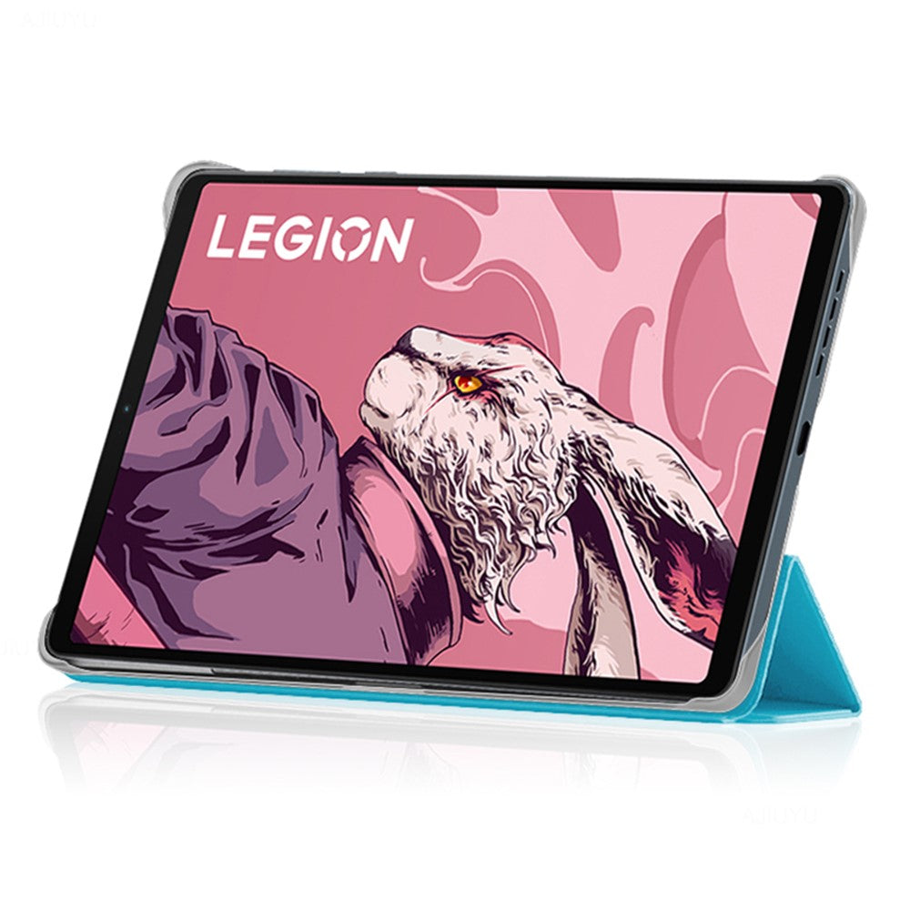 PU Leather Smart Case for Lenovo Legion Y700 , Trifold Stand Heat Dissipation Tablet Cover - Blue+Grey