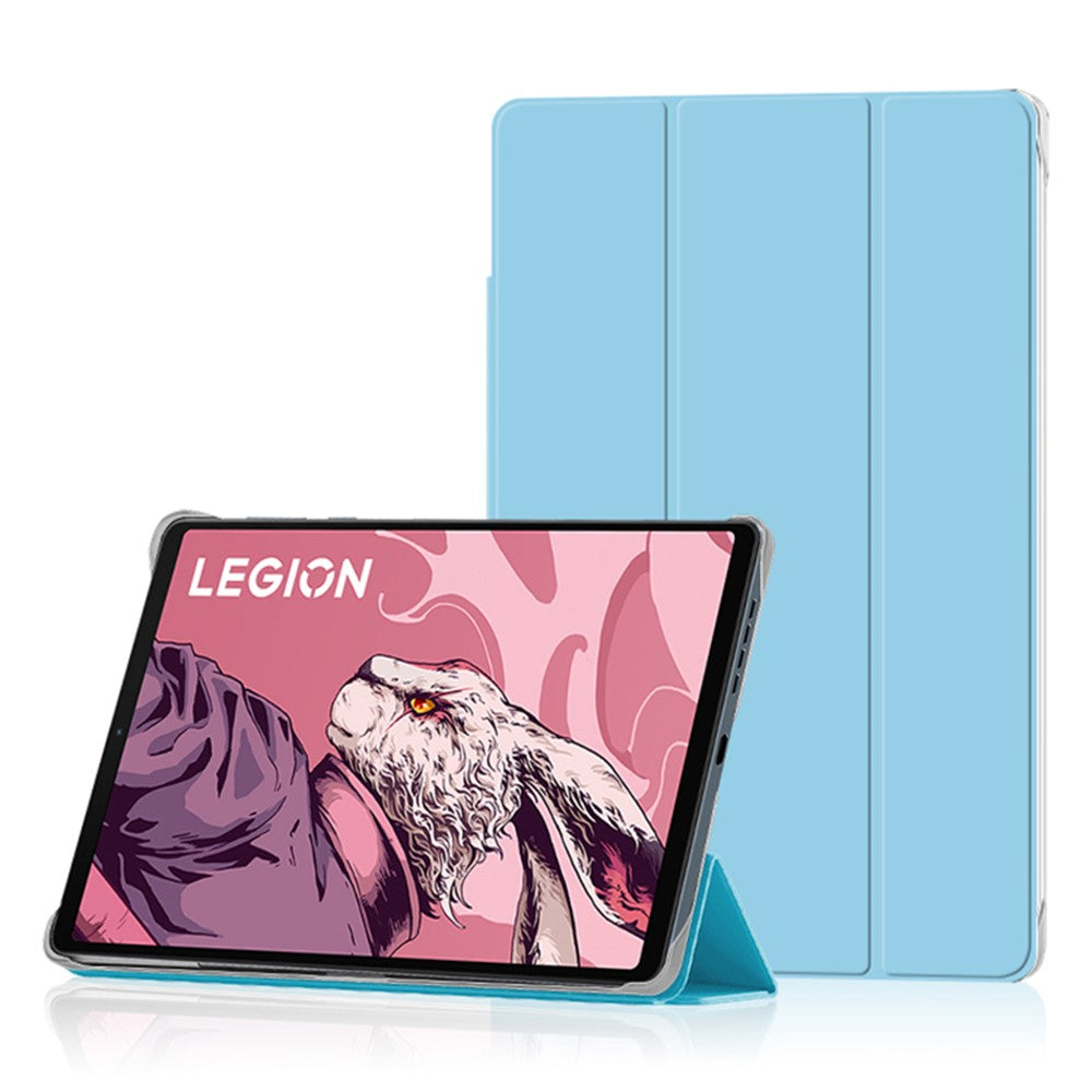 PU Leather Smart Case for Lenovo Legion Y700 , Trifold Stand Heat Dissipation Tablet Cover - Blue+Grey