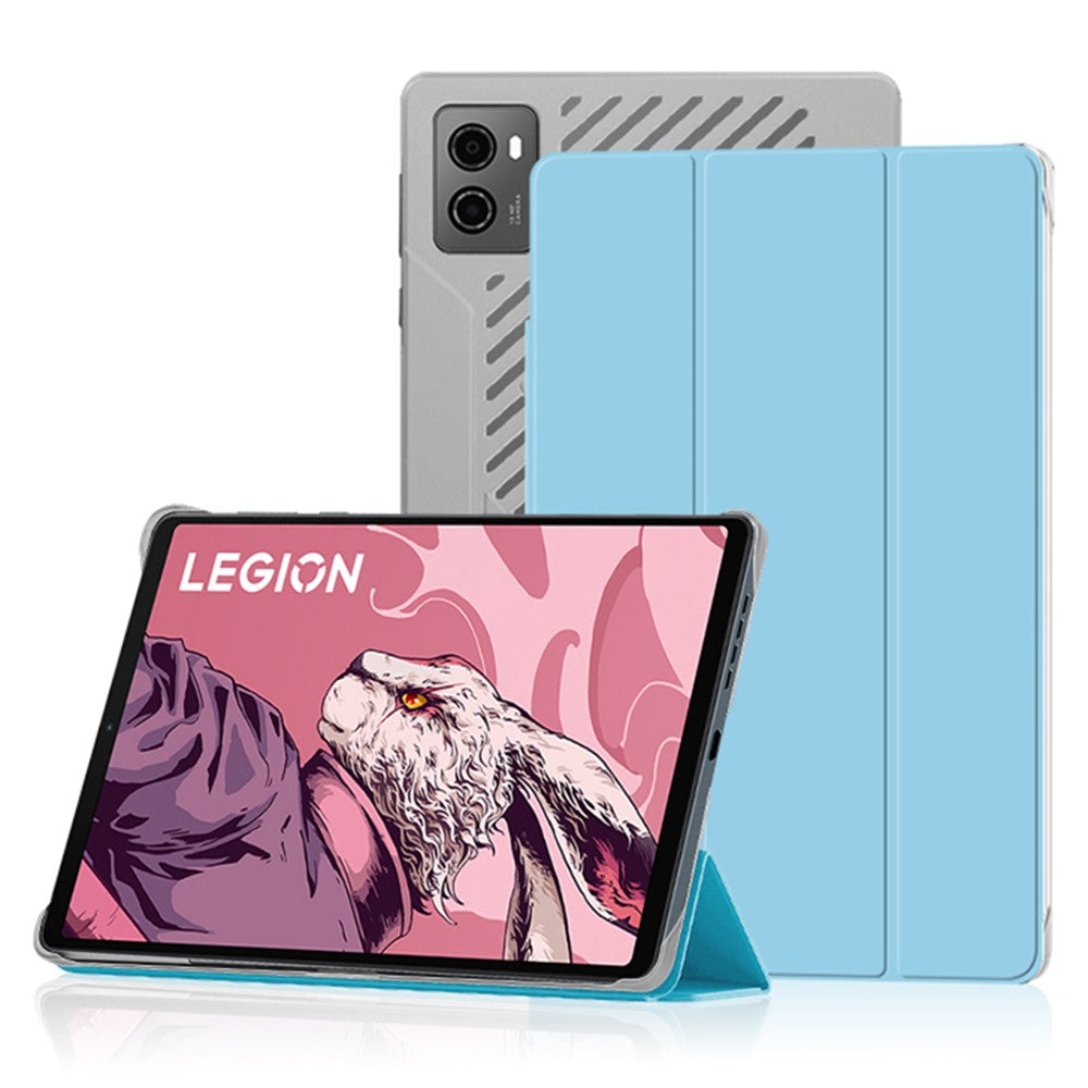PU Leather Smart Case for Lenovo Legion Y700 , Trifold Stand Heat Dissipation Tablet Cover - Blue+Grey