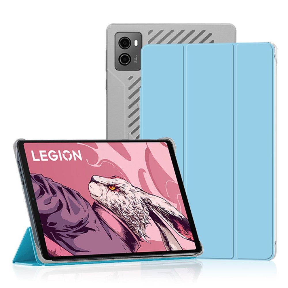 PU Leather Smart Case for Lenovo Legion Y700 , Trifold Stand Heat Dissipation Tablet Cover - Blue+Grey