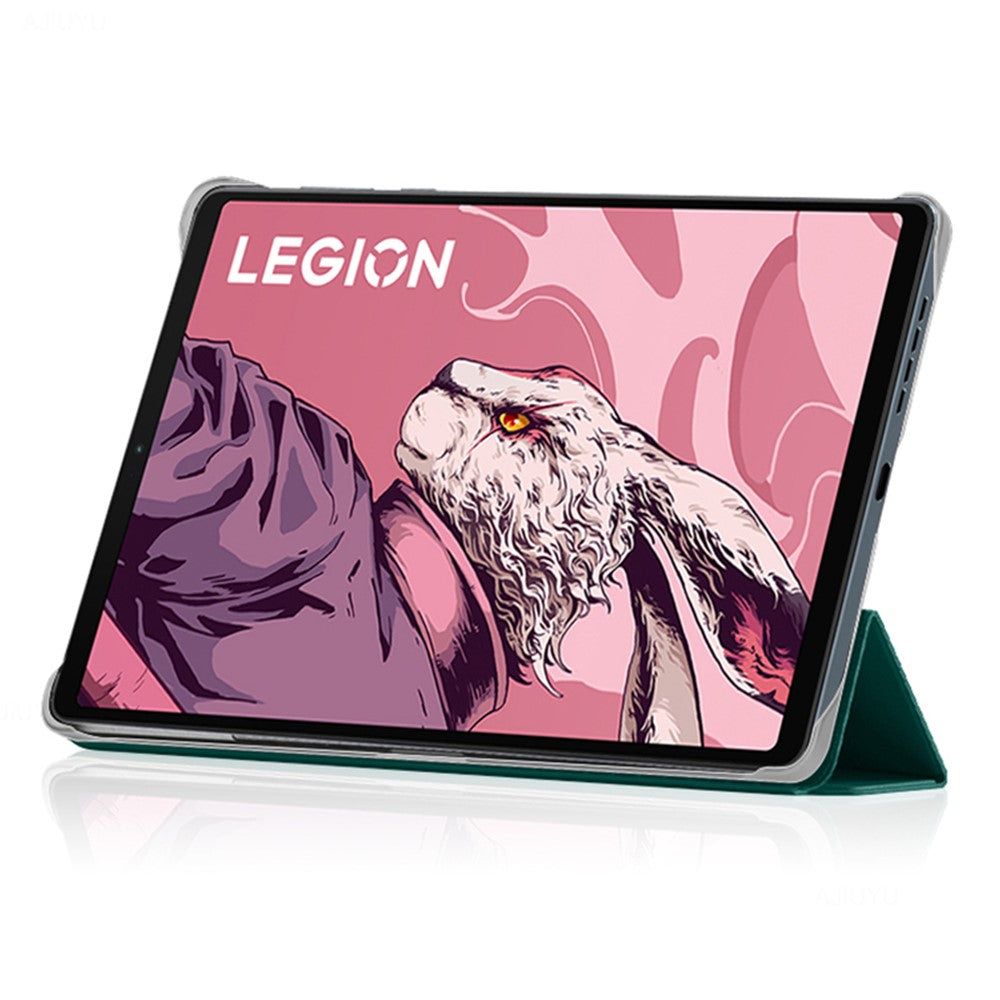 PU Leather Smart Case for Lenovo Legion Y700 , Trifold Stand Heat Dissipation Tablet Cover - Green+Grey