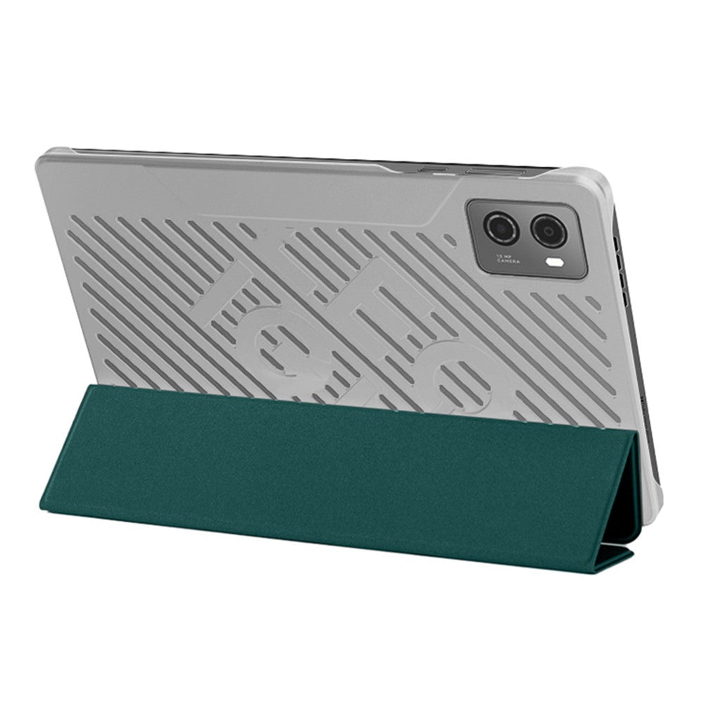 PU Leather Smart Case for Lenovo Legion Y700 , Trifold Stand Heat Dissipation Tablet Cover - Green+Grey