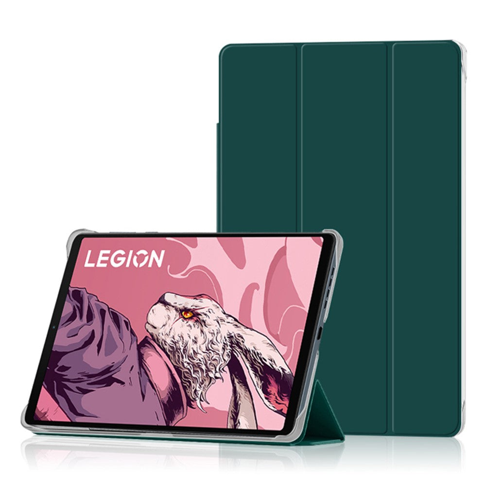 PU Leather Smart Case for Lenovo Legion Y700 , Trifold Stand Heat Dissipation Tablet Cover - Green+Grey