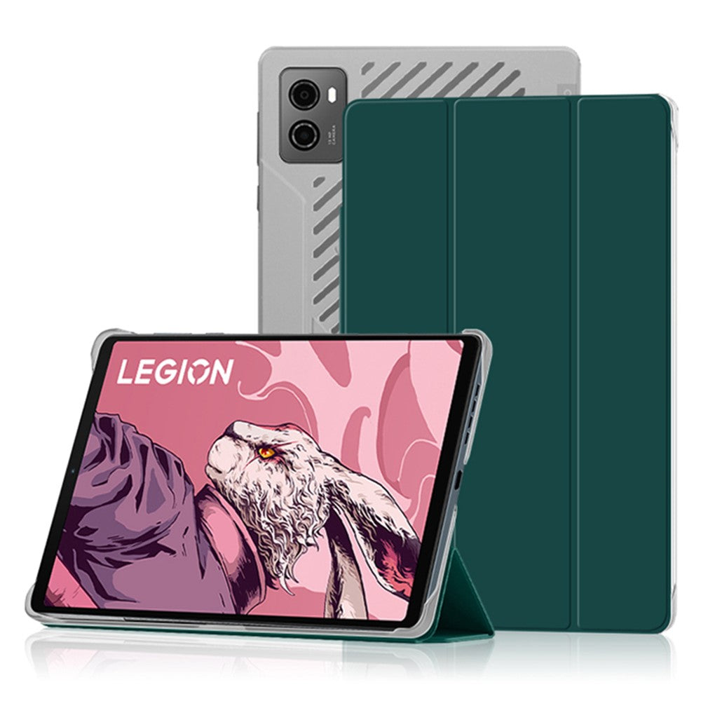 PU Leather Smart Case for Lenovo Legion Y700 , Trifold Stand Heat Dissipation Tablet Cover - Green+Grey