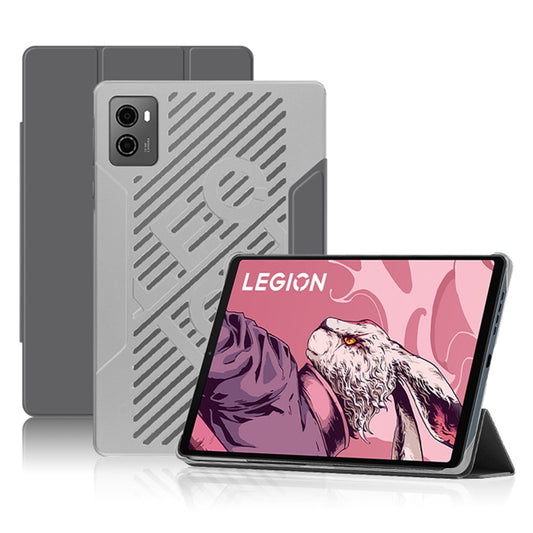 PU Leather Smart Case for Lenovo Legion Y700 , Trifold Stand Heat Dissipation Tablet Cover - Grey+Grey